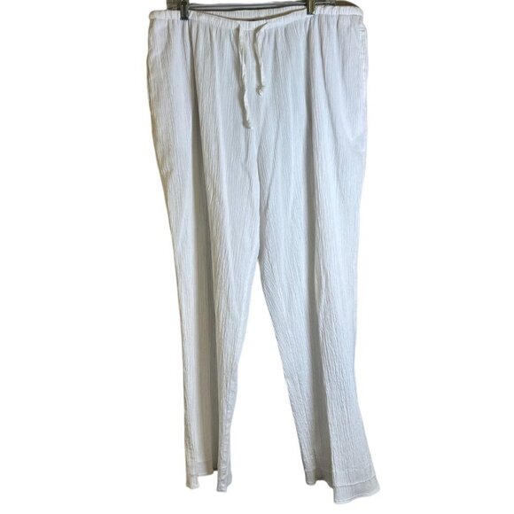 Denim & Co. Pants - Denim & Co. Women's Regular Classic Waist White Drawstring Gauze Pants Size 1X